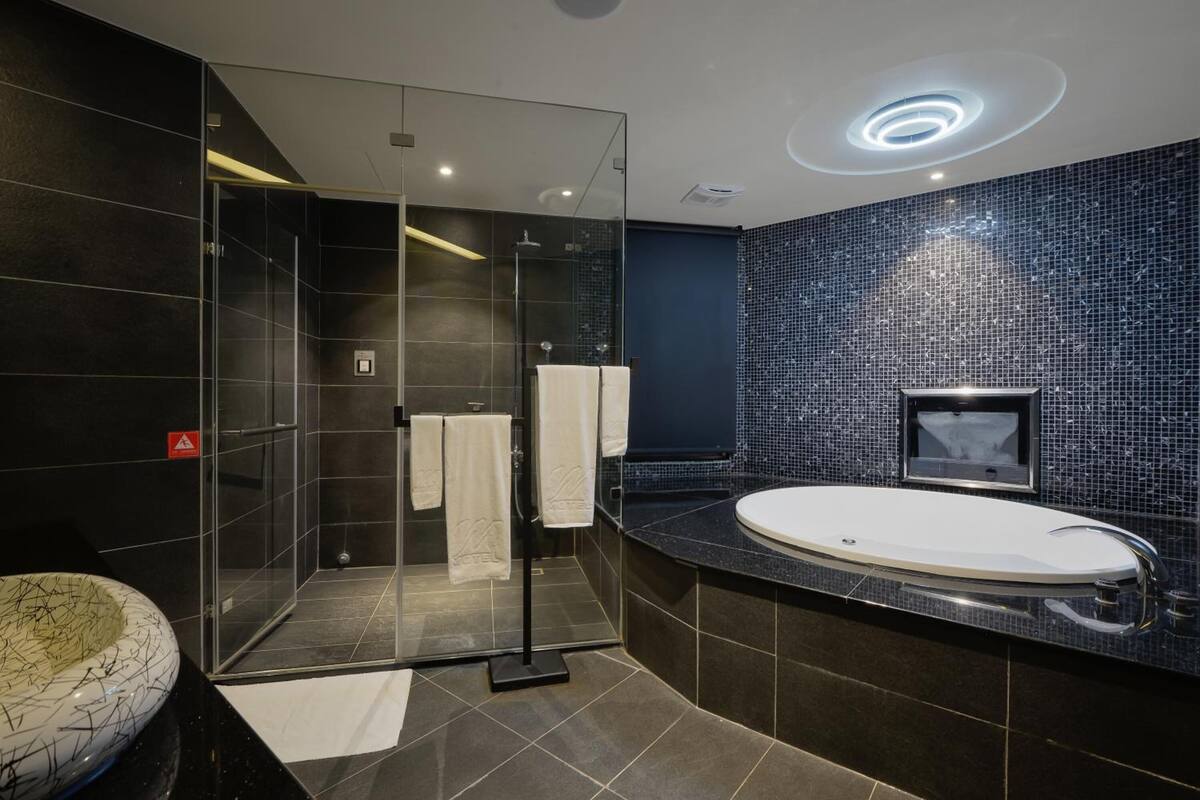 shower, free toiletries, hair dryer, slippers