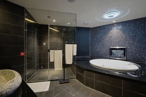 Shower, free toiletries, hair dryer, slippers