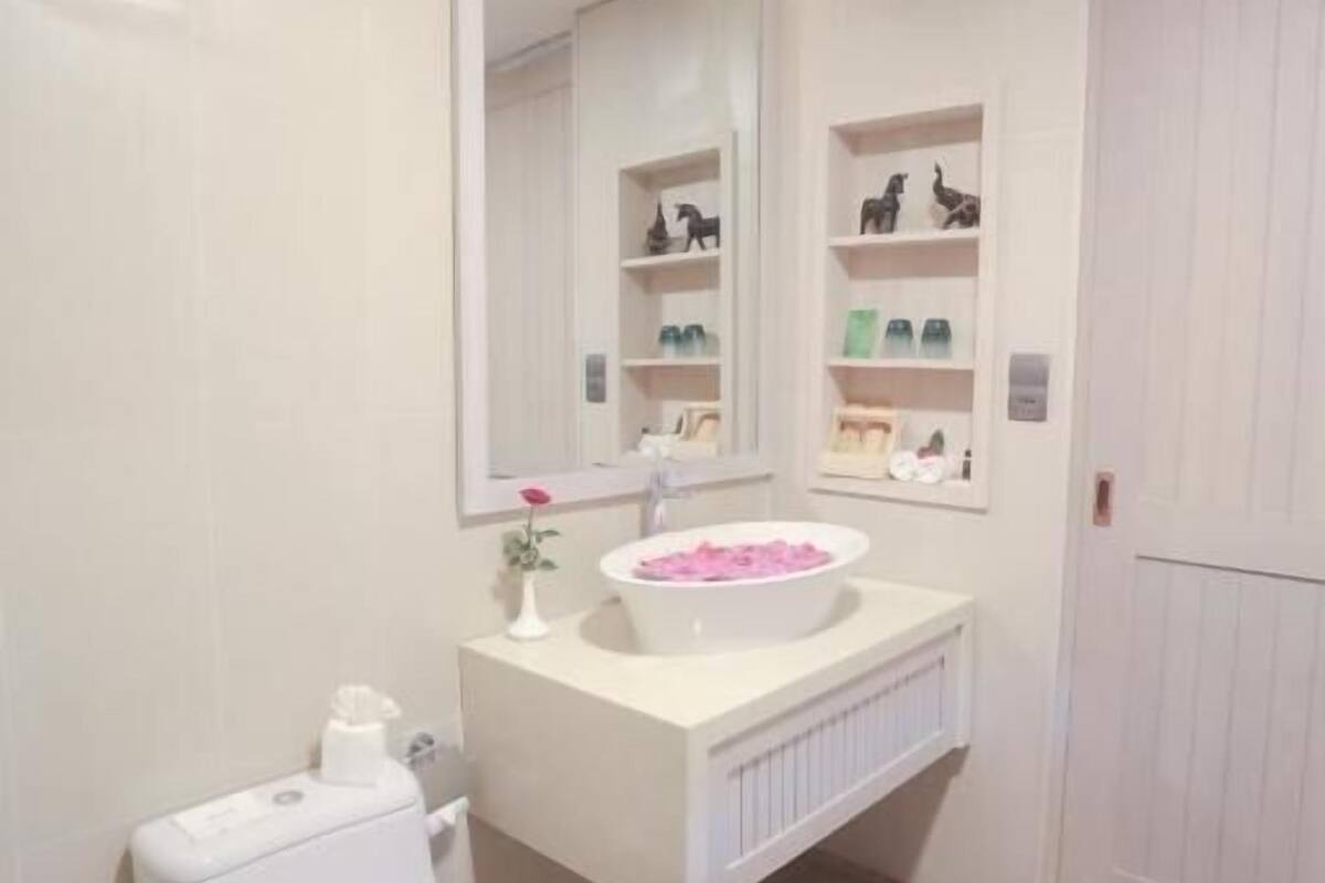 separate bathtub and shower, free toiletries, hair dryer, bathrobes