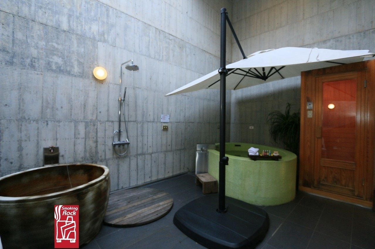 grand double room, patio, mezzanine | bathroom | spring water bathtub, free toiletries, hair dryer, bathrobes