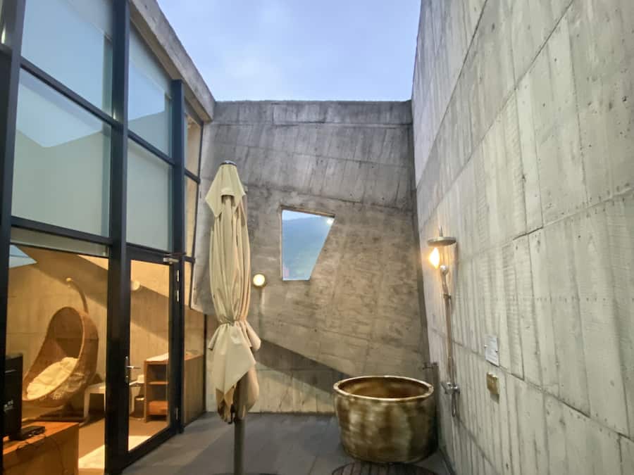 Grand Double Room, Patio, Mezzanine | Bathroom | Spring water tub, free toiletries, hair dryer, bathrobes