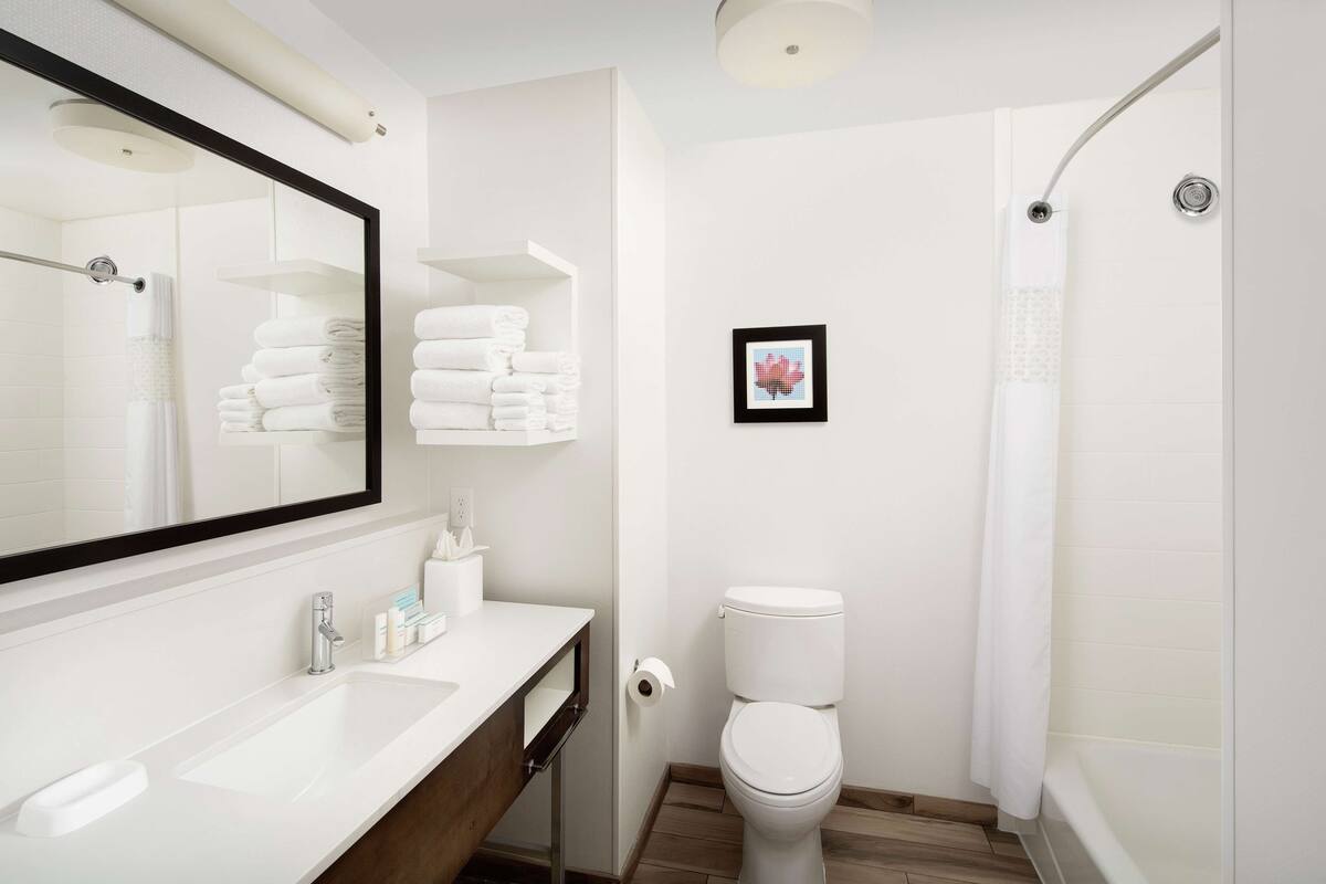 combined shower/bathtub, hydromassage showerhead, free toiletries