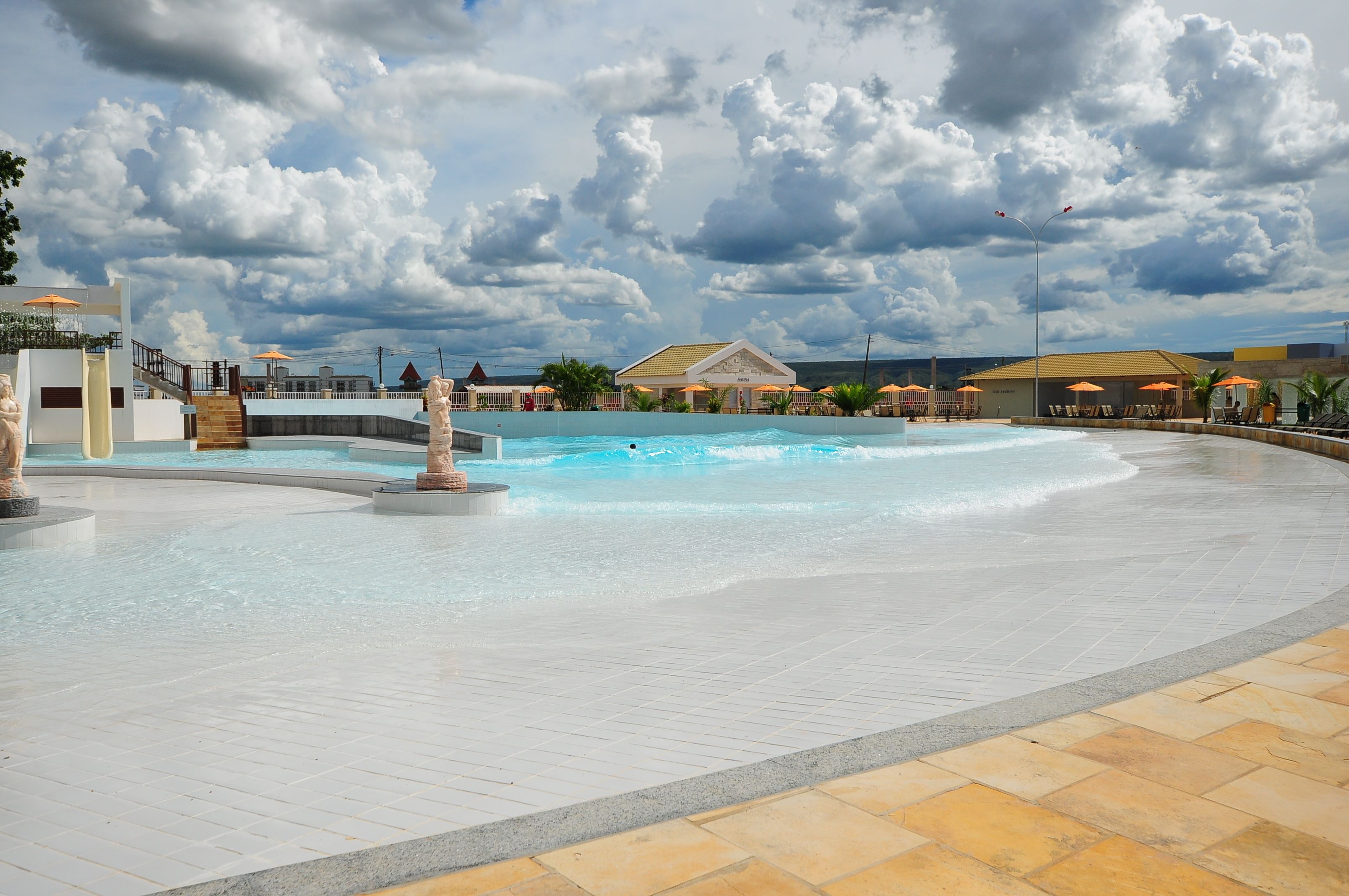 13 outdoor pools, a waterfall pool