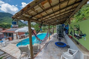 Outdoor pool, pool loungers