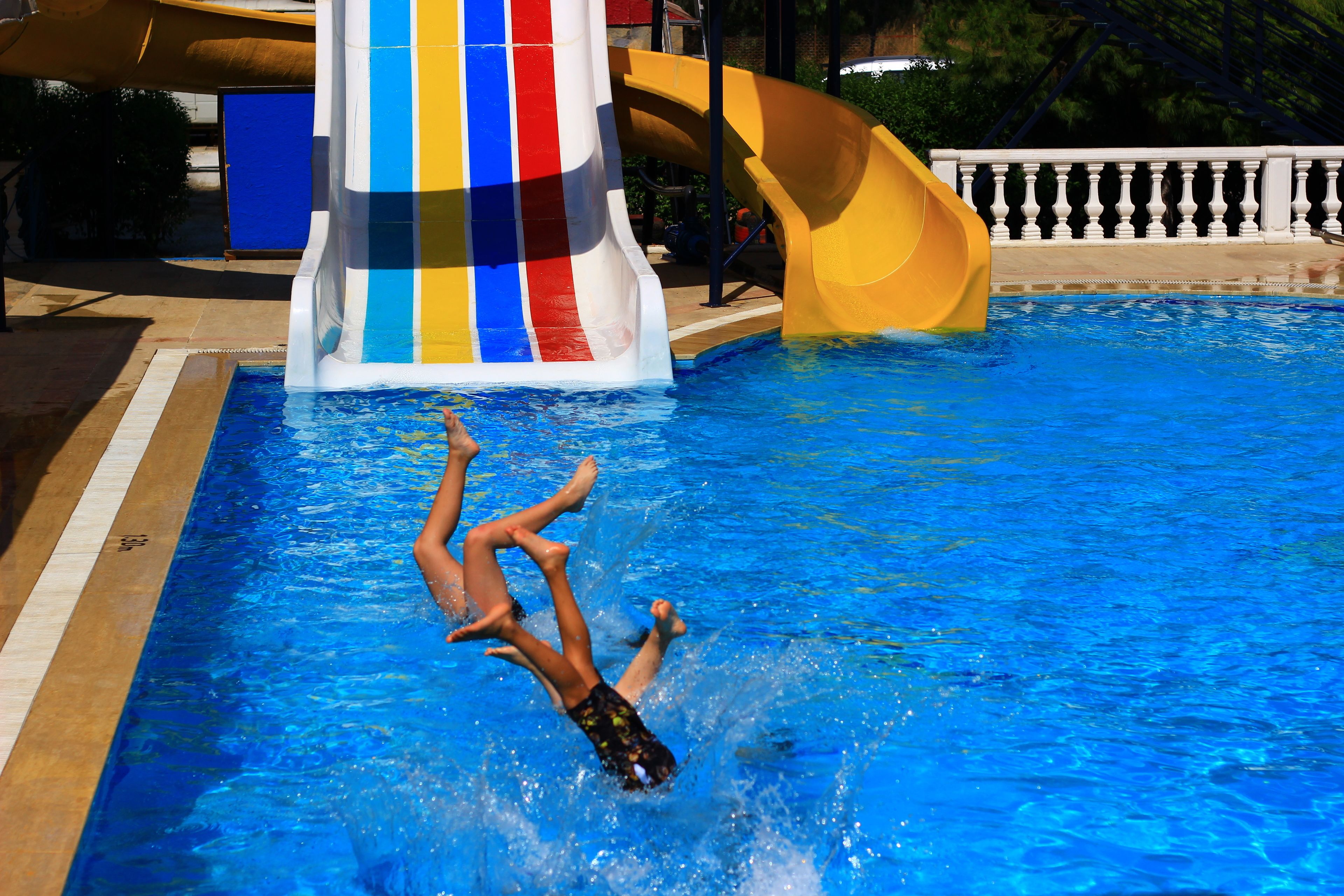 outdoor pool, pool umbrellas, pool loungers