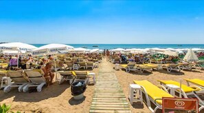 Private beach, sun-loungers, beach umbrellas