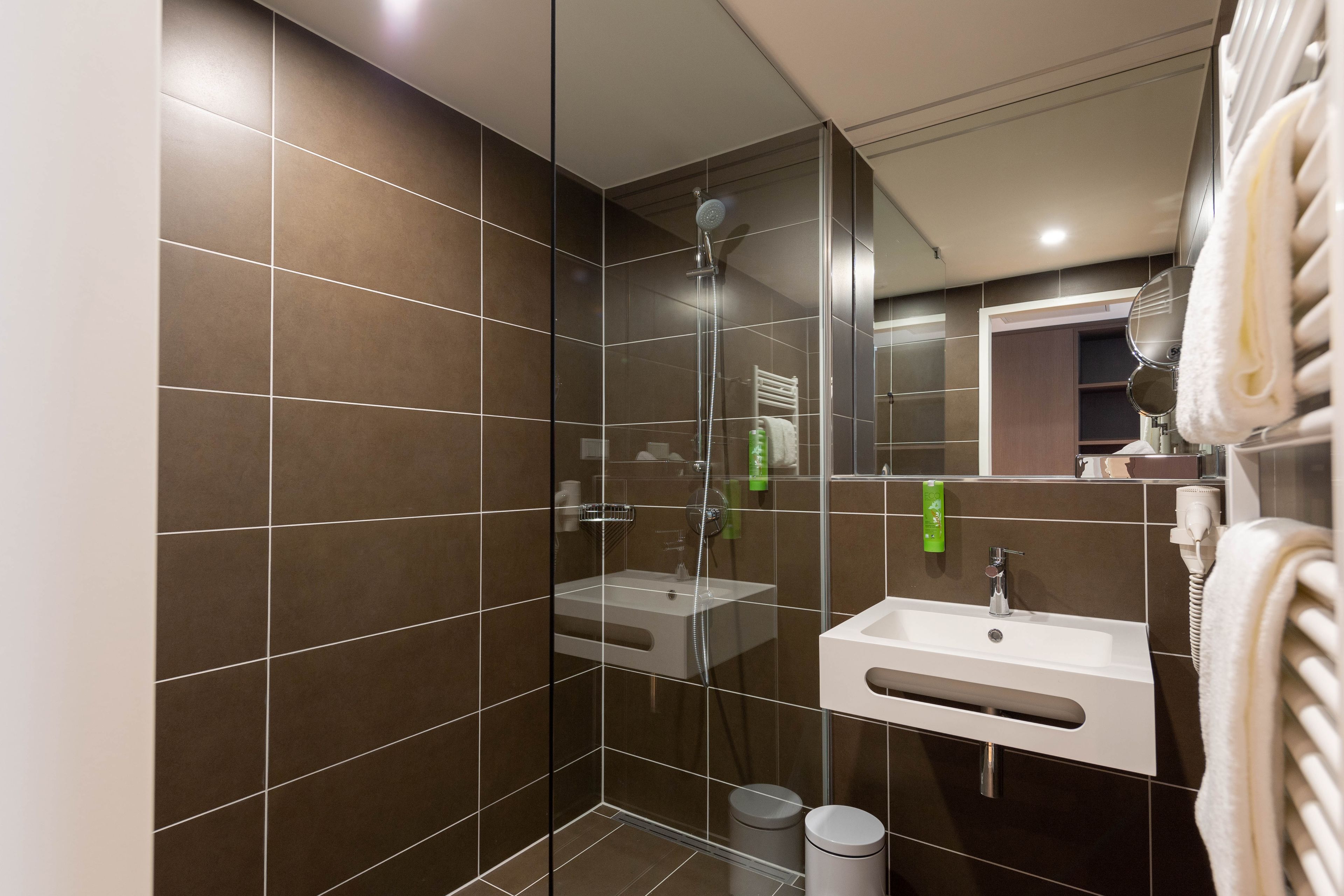 shower, free toiletries, hair dryer, towels