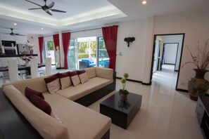 Villa, 3 Bedrooms, Private Pool | Living area | Flat-screen TV
