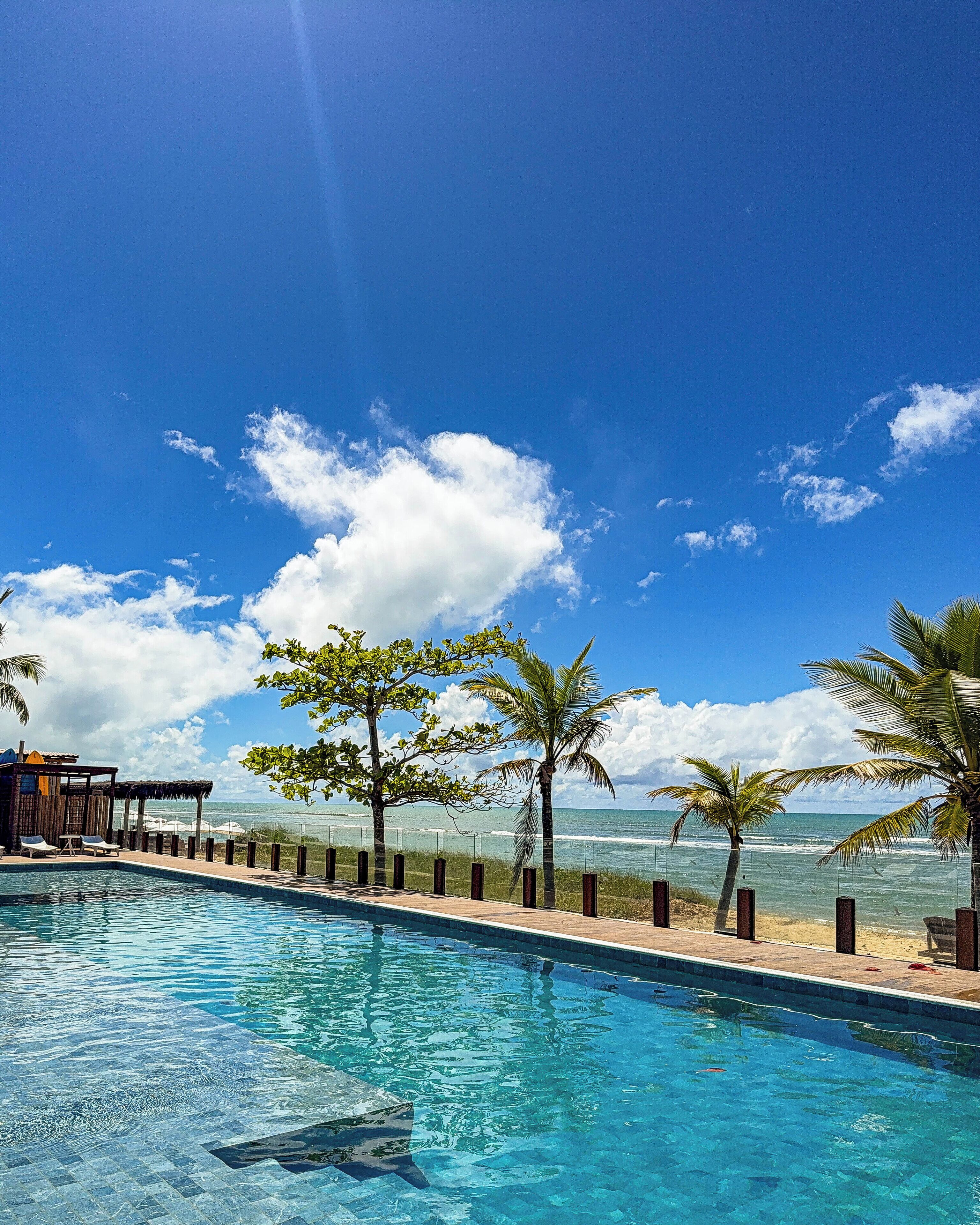 outdoor pool, pool umbrellas, pool loungers