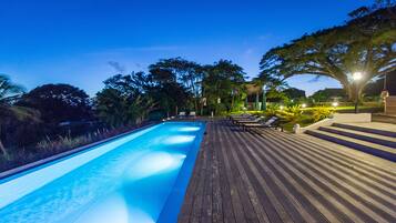 Outdoor pool, sun loungers