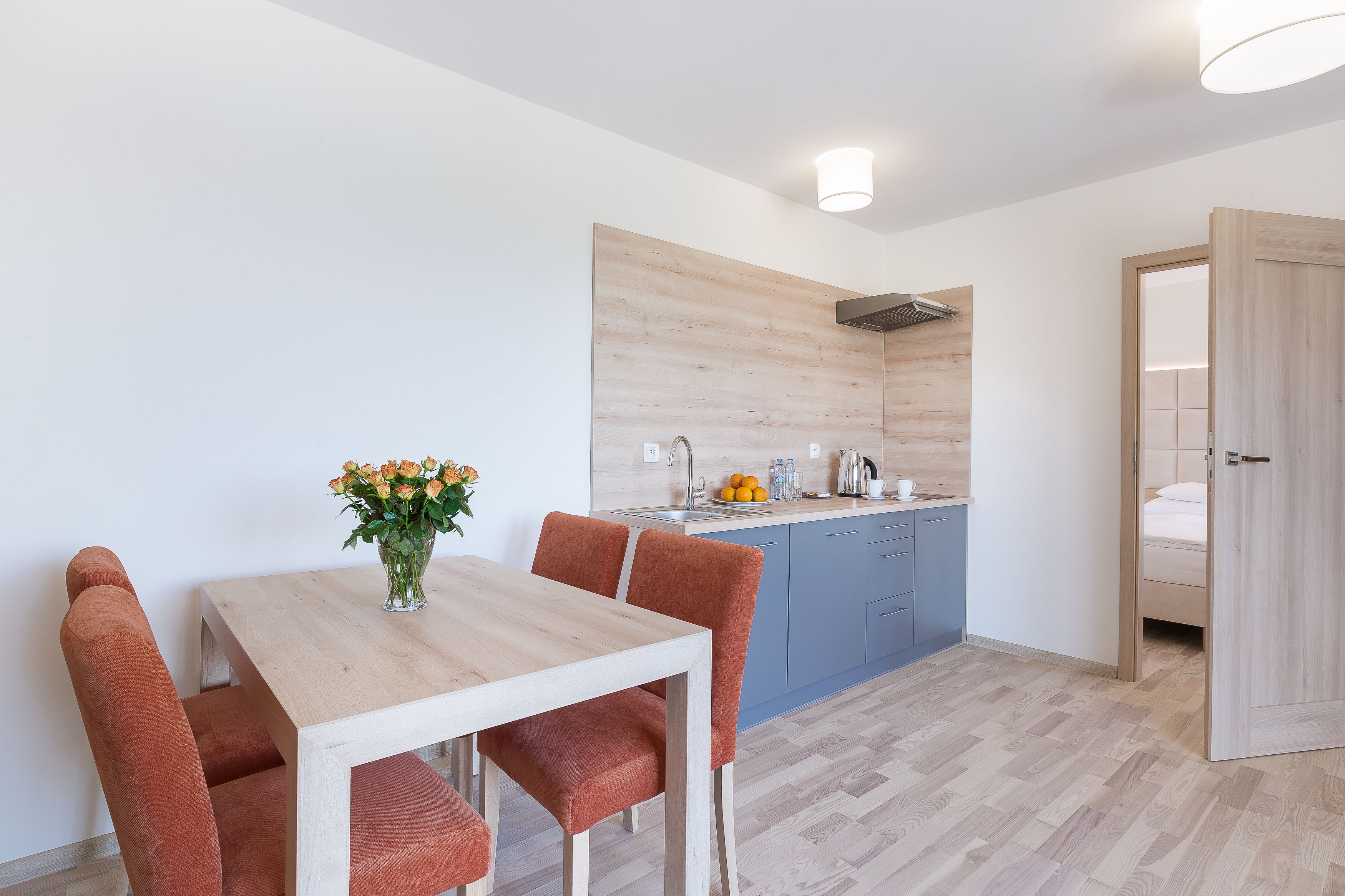 fridge, stovetop, coffee/tea maker, electric kettle