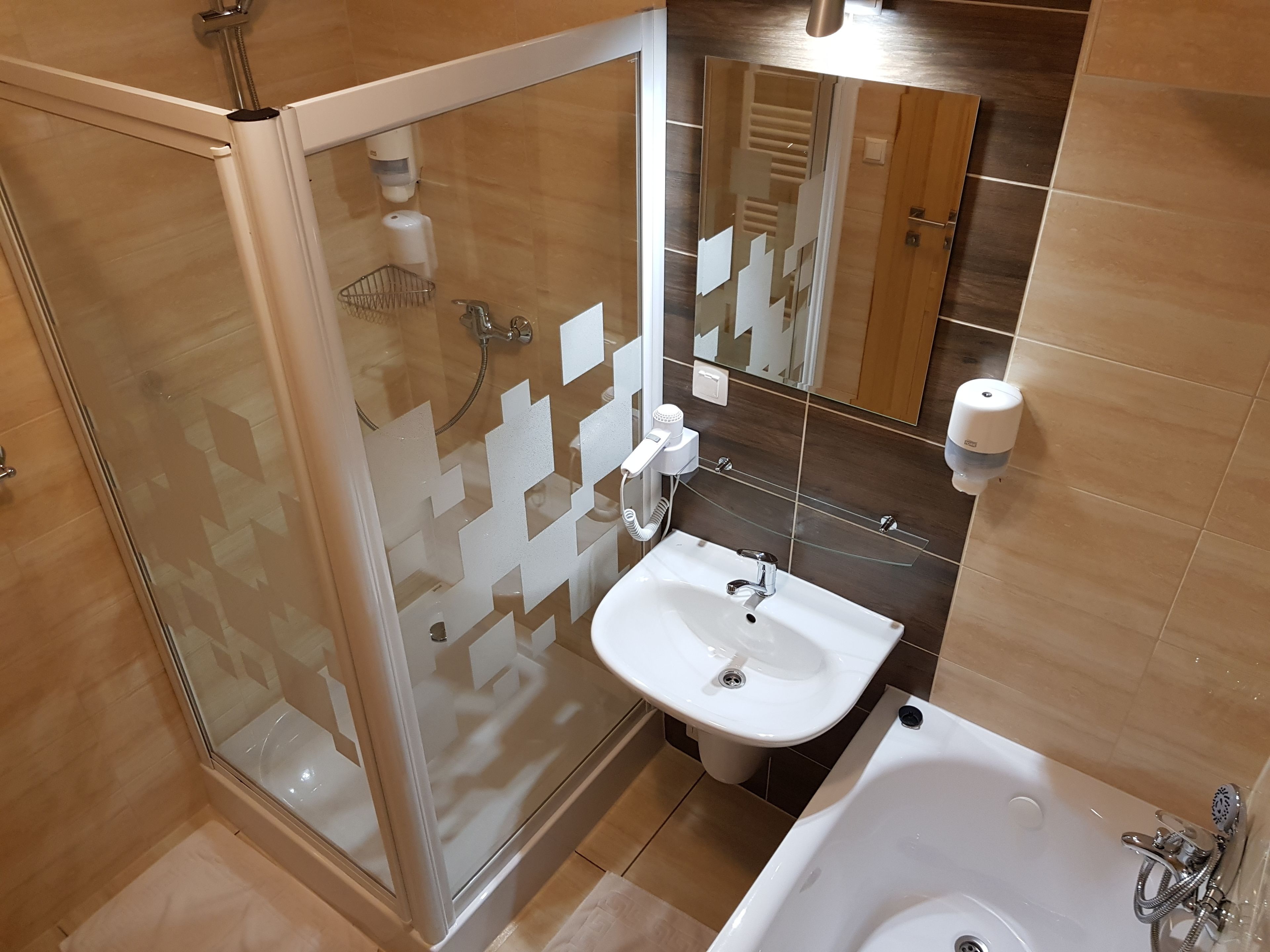 double or twin room | bathroom | shower, hair dryer, bathrobes, towels