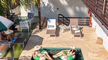 Indoor pool, outdoor pool, pool umbrellas, sun loungers