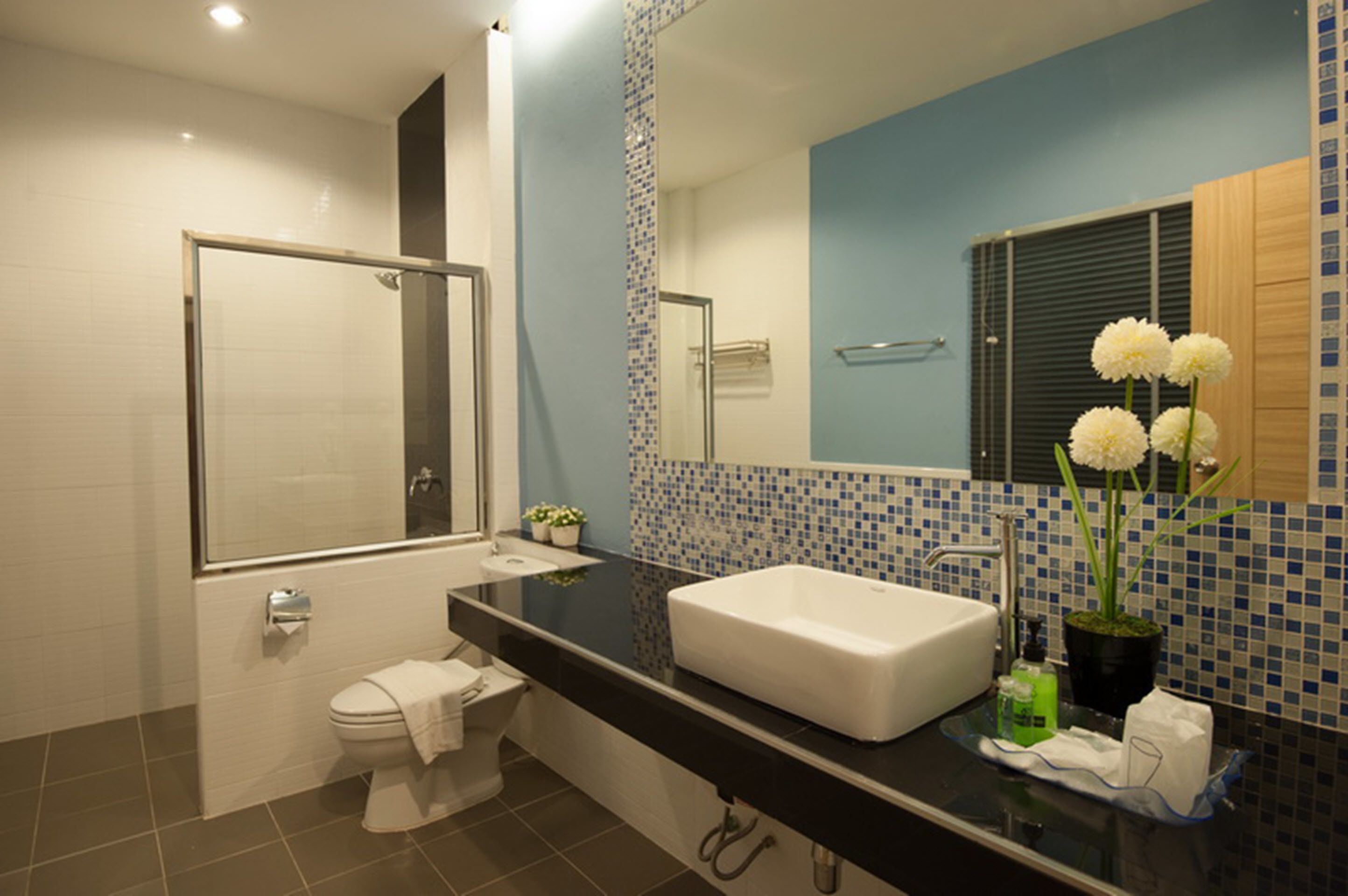 deluxe king | bathroom | shower, free toiletries, hair dryer, slippers