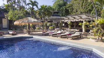 Outdoor pool, sun loungers