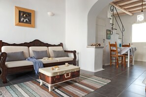 House, 2 Bedrooms (Ageri) | Living area | Flat-screen TV, DVD player - Skaris Homes (Tinos)