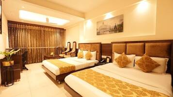 Down comforters, pillowtop beds, desk, soundproofing