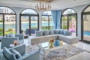 Luxury Villa, Multiple Bedrooms, Beach View | Living area | Flat-screen TV - Dream Inn Dubai - Palm Villa Frond O (Dubai)