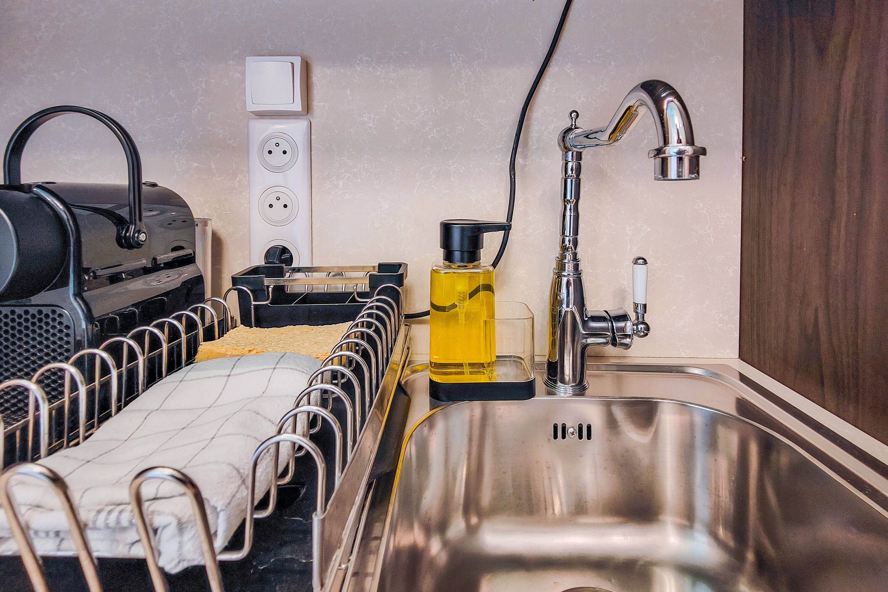 mini-fridge, microwave, espresso maker, coffee/tea maker