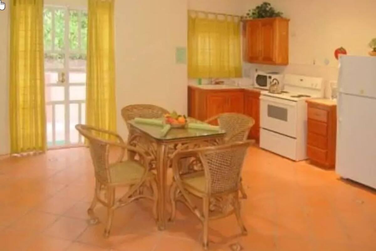 Full-size fridge, microwave, oven, stovetop