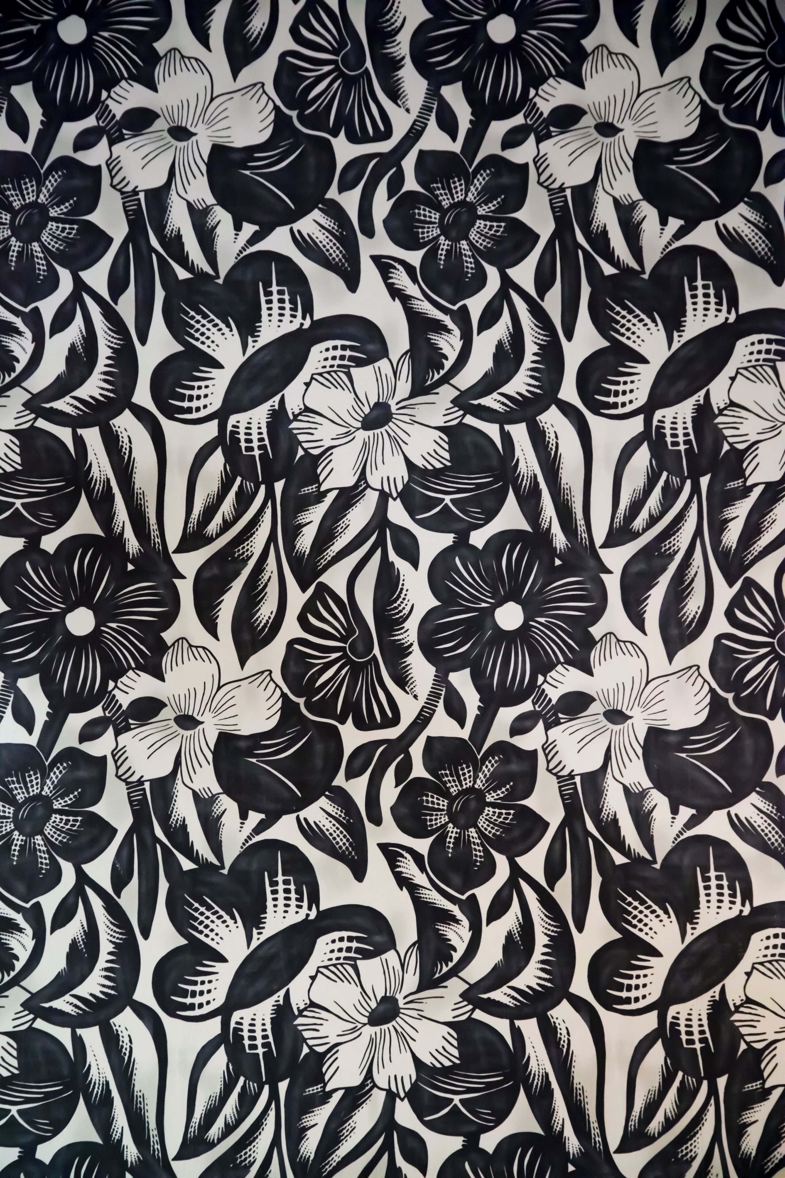 A black and white floral pattern.