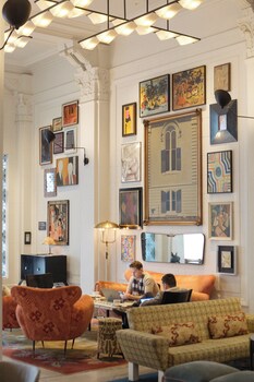 Sitting area in hotel lobby at San Francisco Proper Hotel