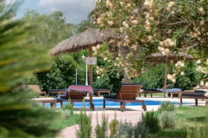 Indoor pool, outdoor pool, pool umbrellas, sun loungers