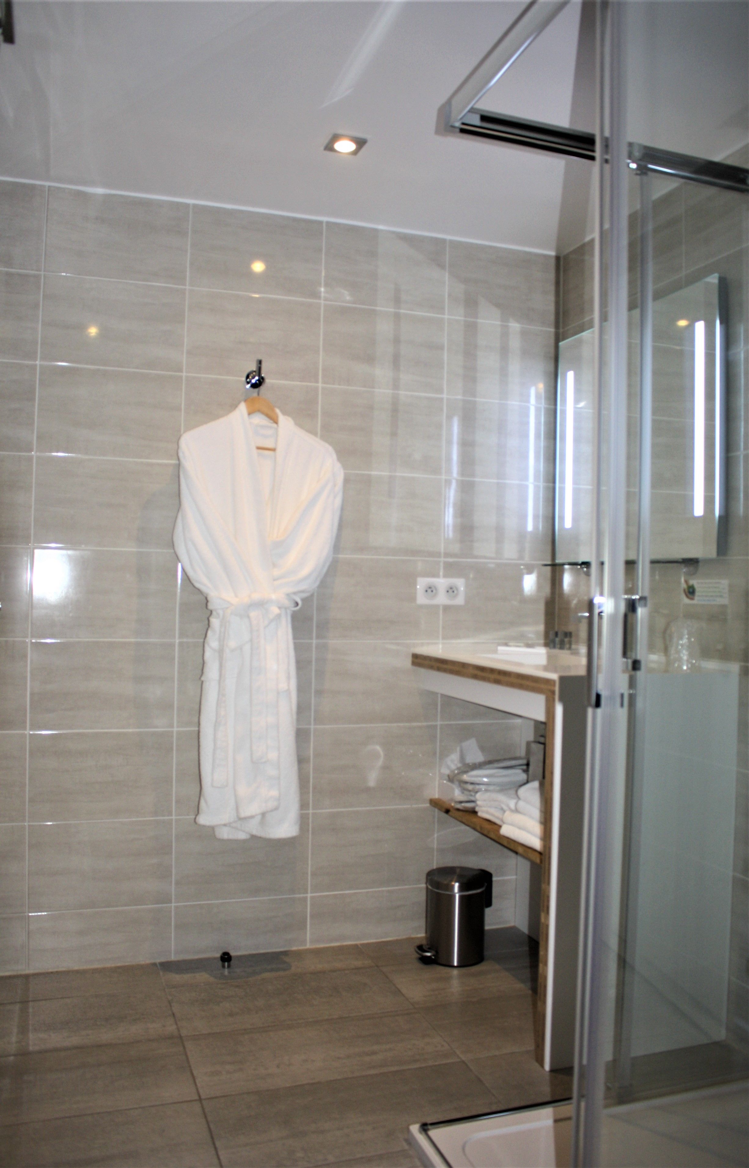 junior suite, 1 queen bed with sofa bed | bathroom | shower, free toiletries, hair dryer, towels