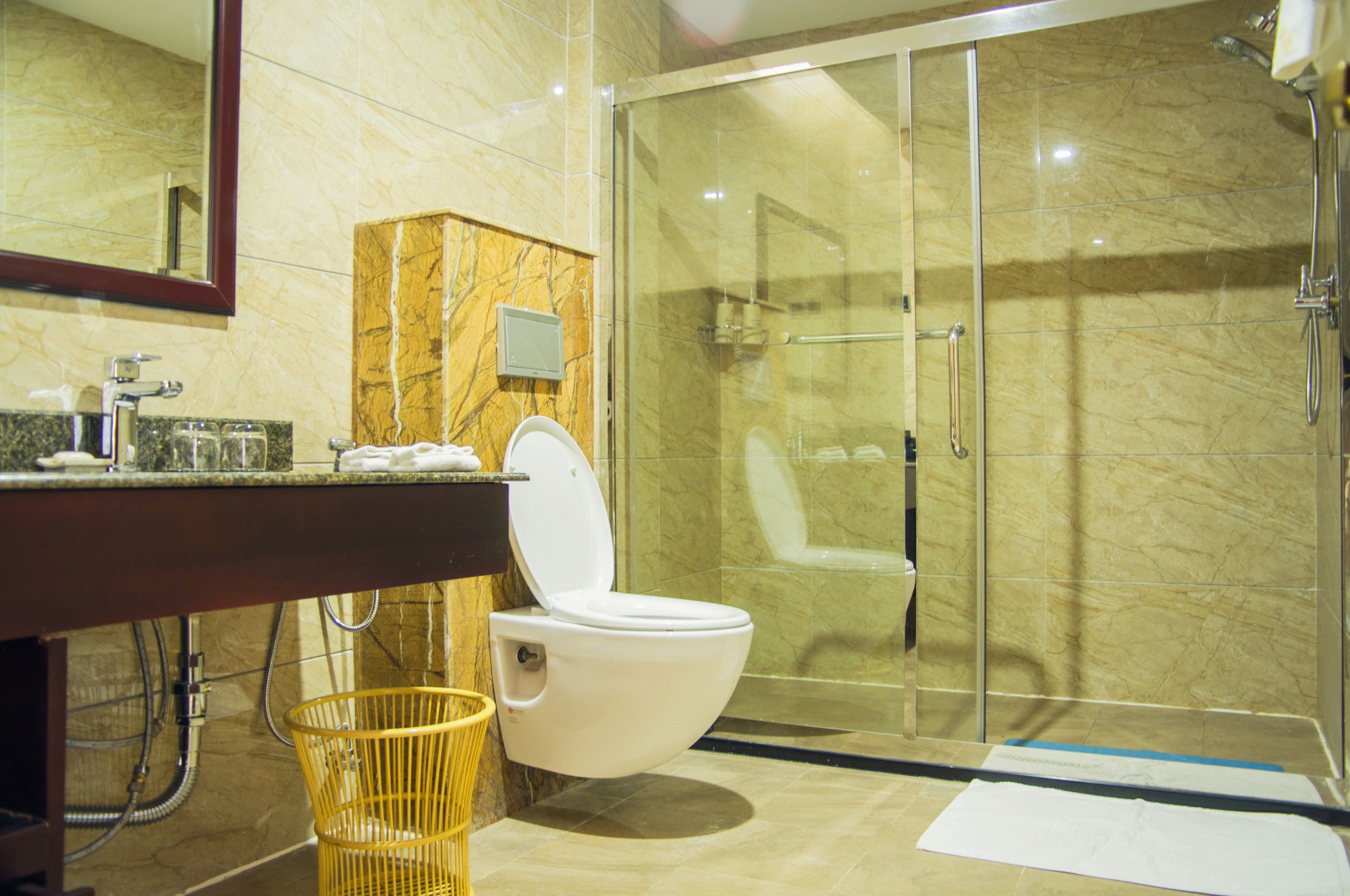 shower, free toiletries, hair dryer, bathrobes