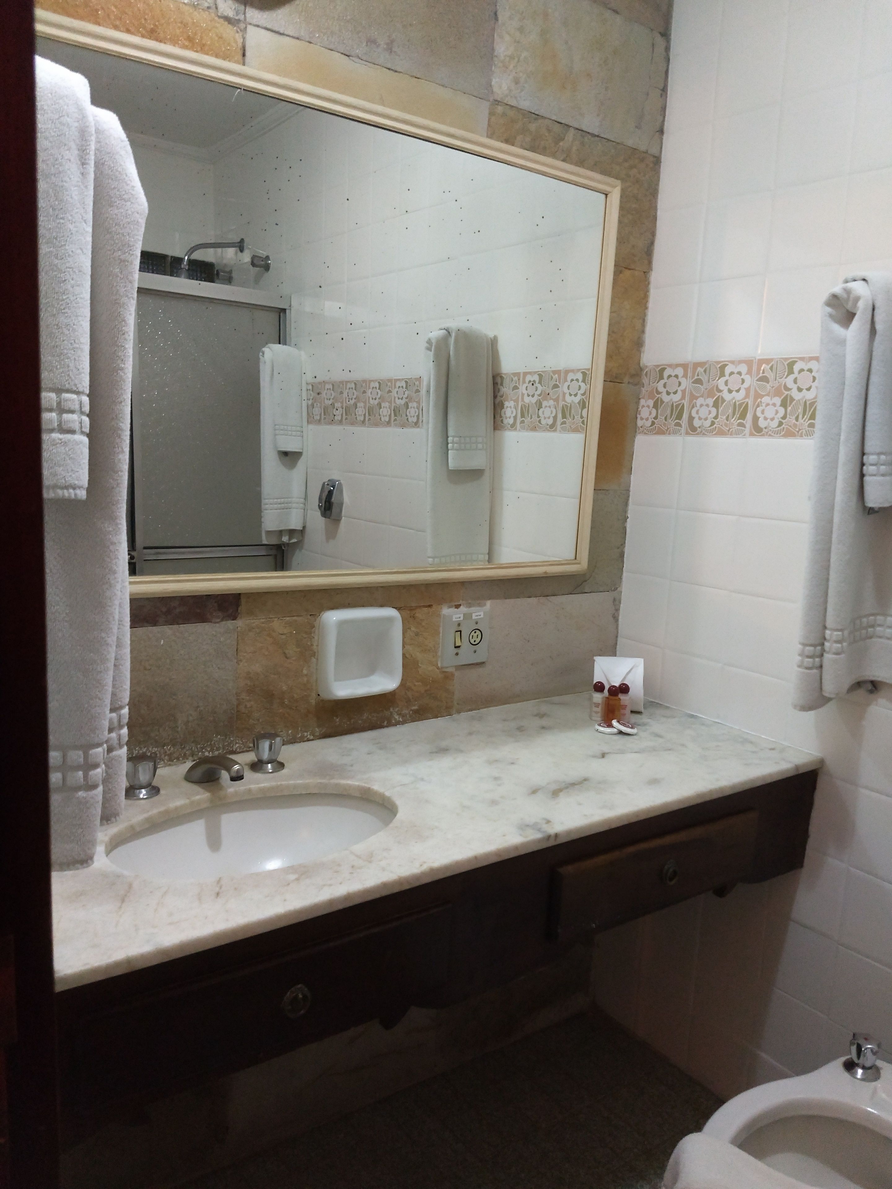 shower, free toiletries, hair dryer, towels