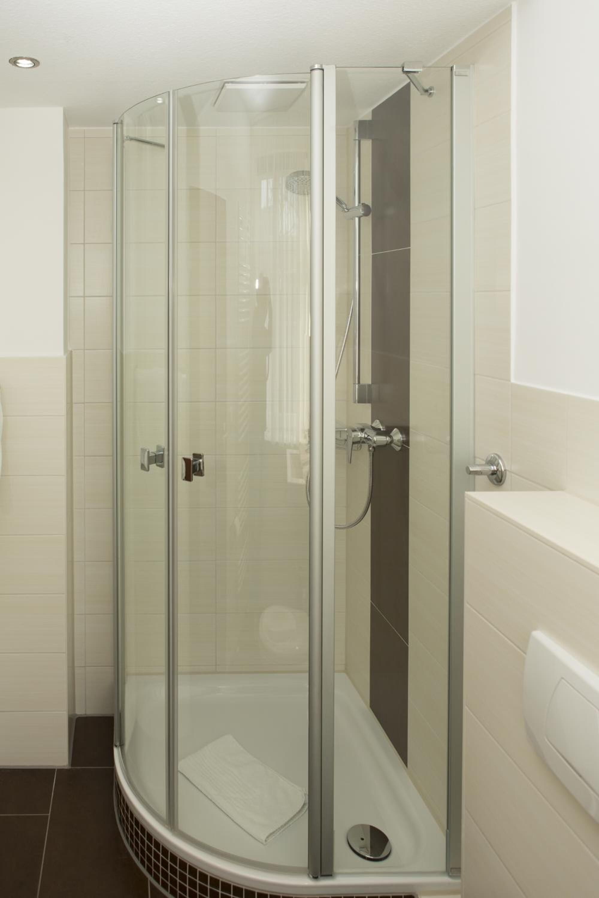 shower, free toiletries, hair dryer, towels