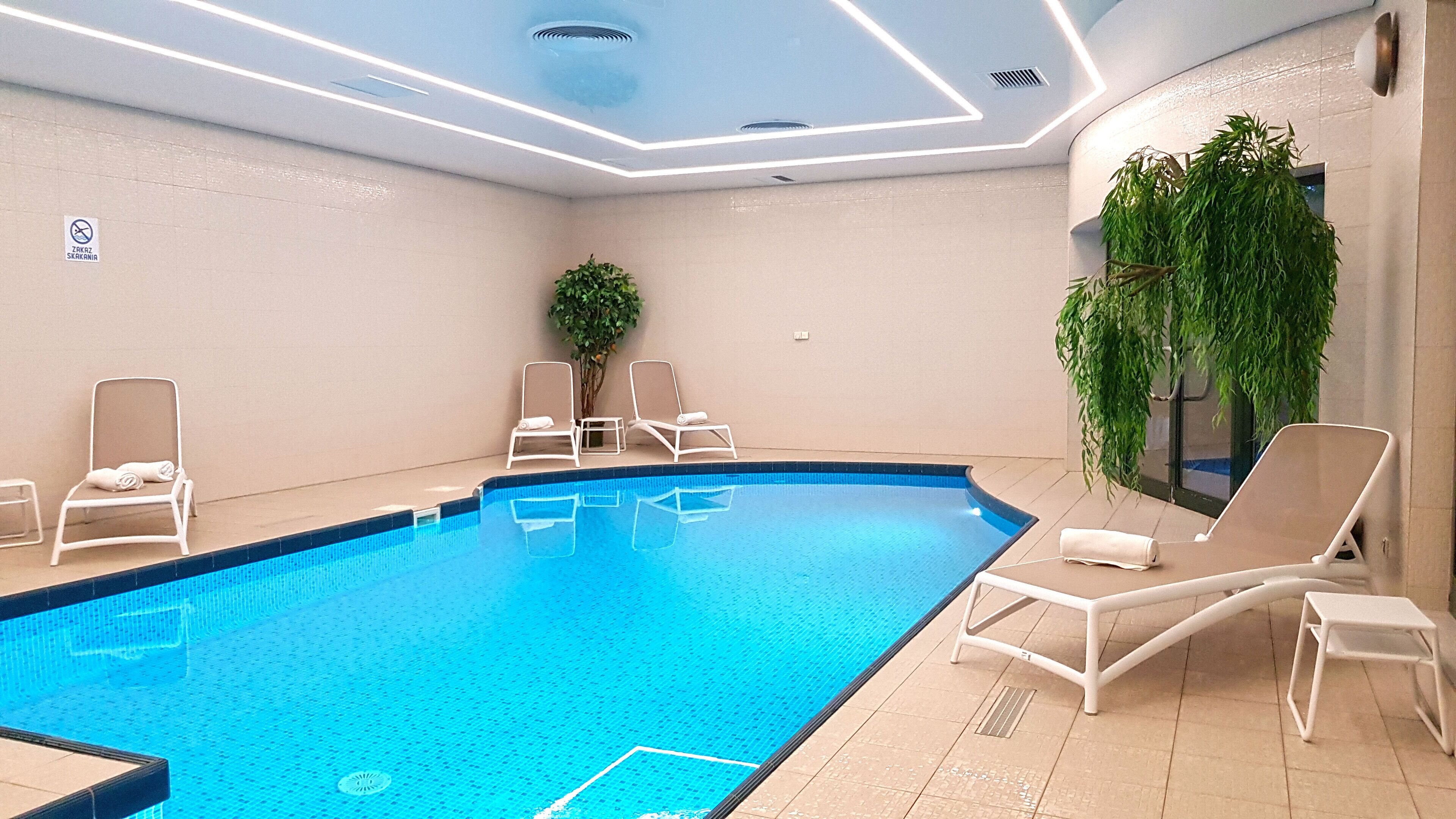 indoor pool, pool loungers