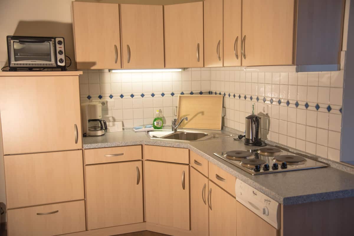 deluxe condo, 1 bedroom, balcony, mountain view (04 | auwald) | private kitchen | fridge, microwave, stovetop, dishwasher