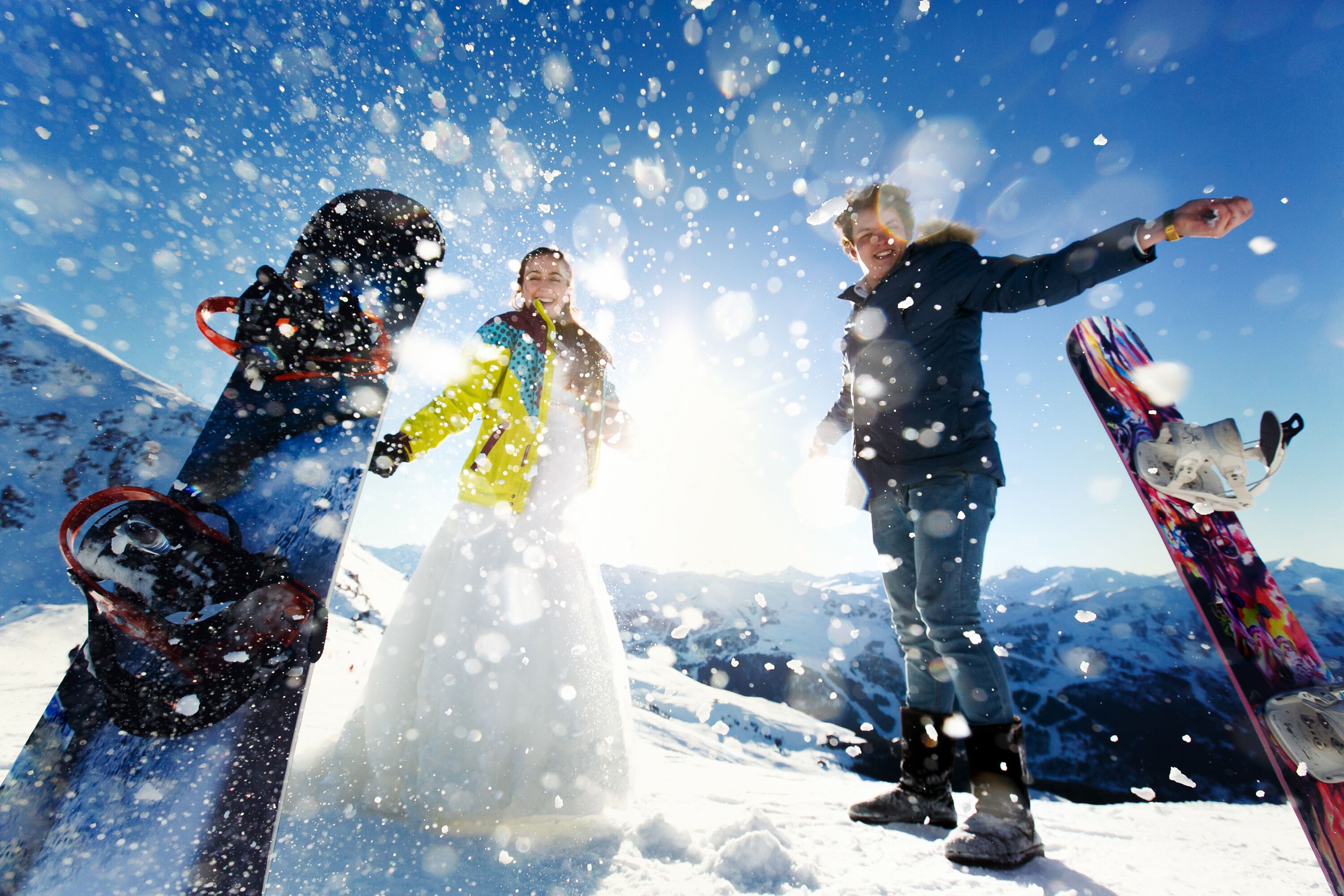 A snowy mountain landscape with a clear sky.