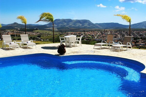 Outdoor pool, sun loungers