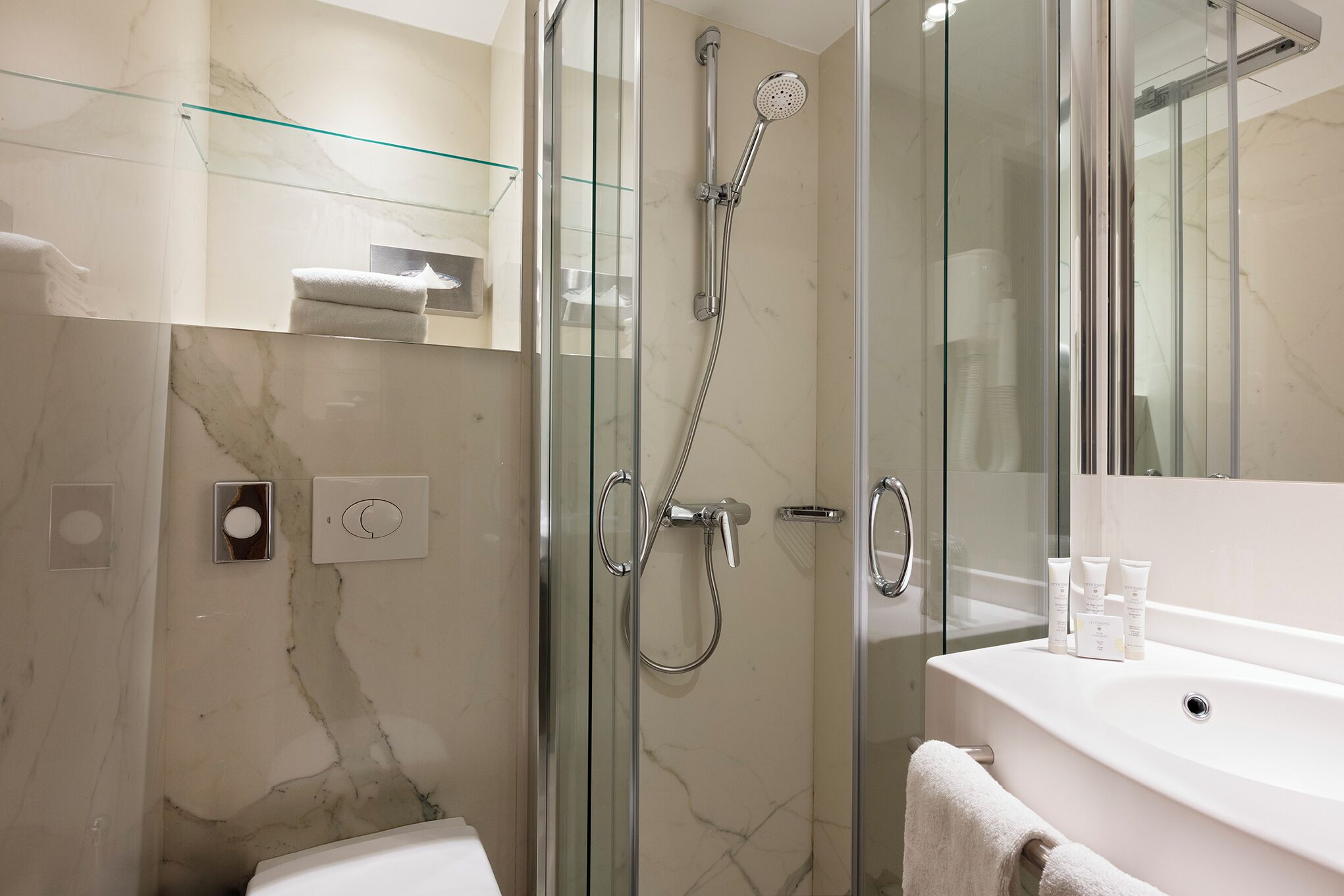 free toiletries, hair dryer, towels, soap