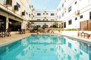 Outdoor pool, sun loungers