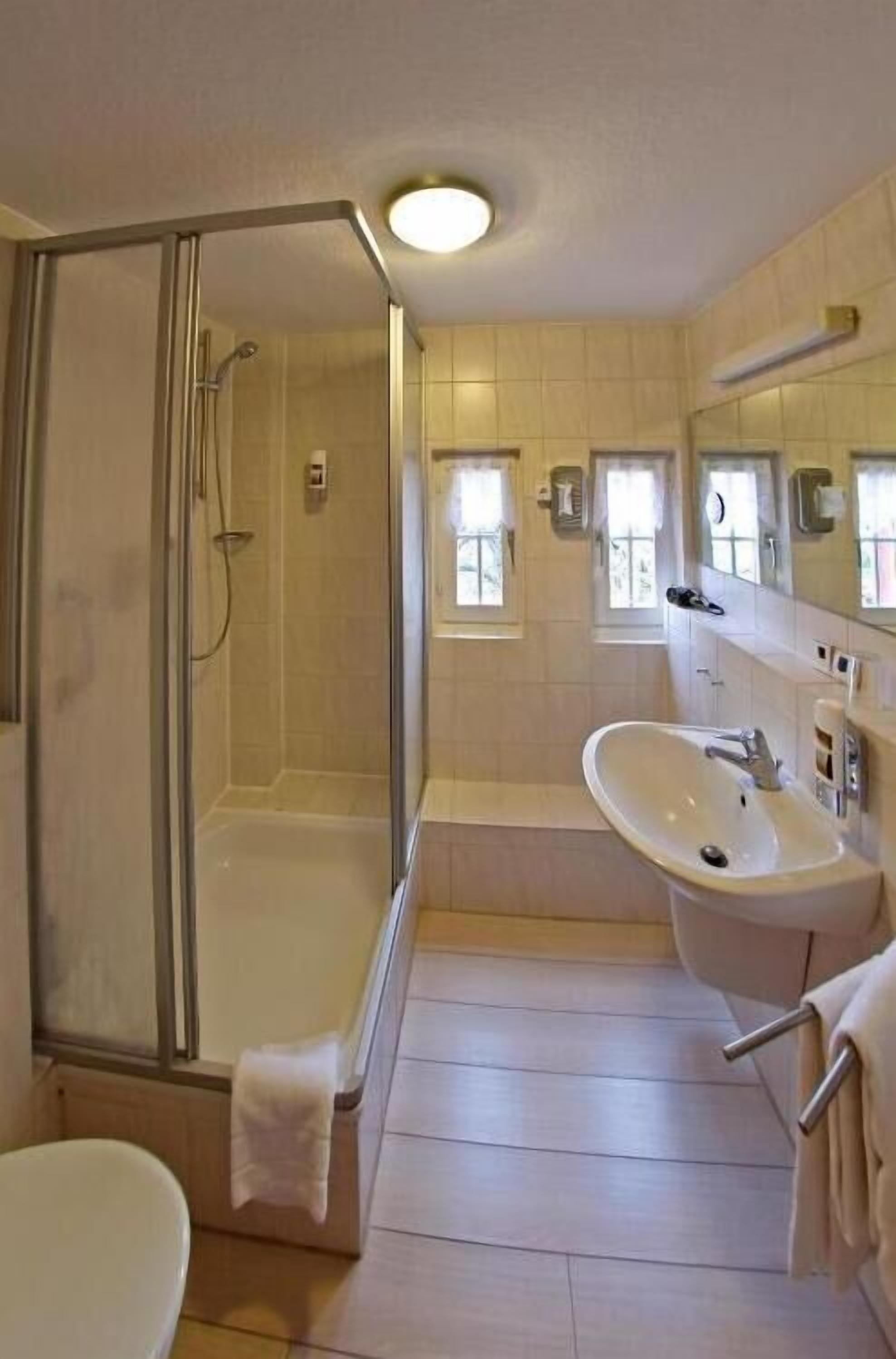 shower, free toiletries, hair dryer, towels