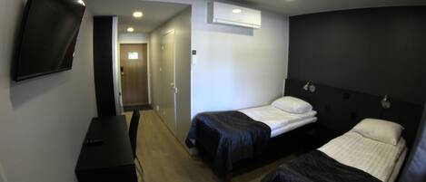 Desk, blackout curtains, soundproofing, iron/ironing board