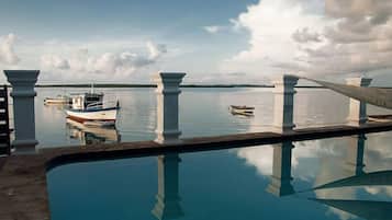 Outdoor pool, pool umbrellas, pool loungers
