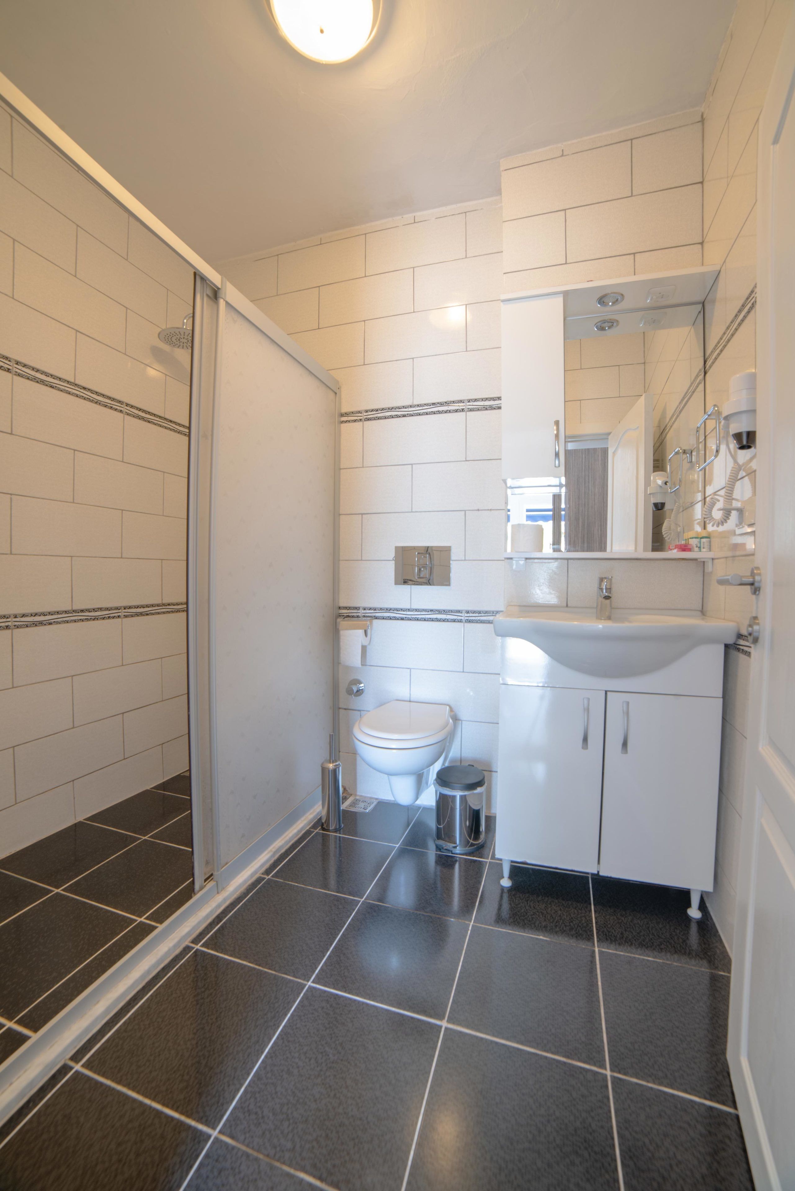 shower, free toiletries, hair dryer, slippers