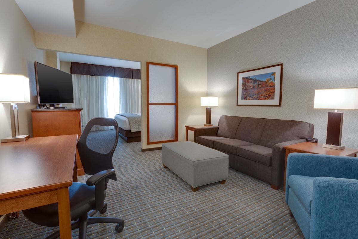 1 bedroom, desk, blackout curtains, iron/ironing board