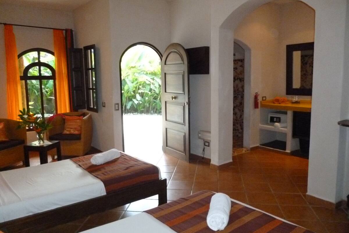 bungalow, 2 queen beds | 1 bedroom, in-room safe, free wifi, bed sheets