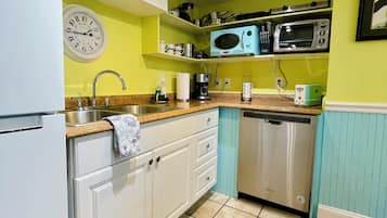 Fridge, microwave, dishwasher, coffee/tea maker