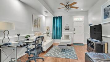 Een televisie, Netflix, een dvd-speler en boeken