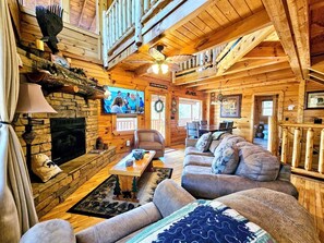 Smart TV, fireplace, video games, DVD player