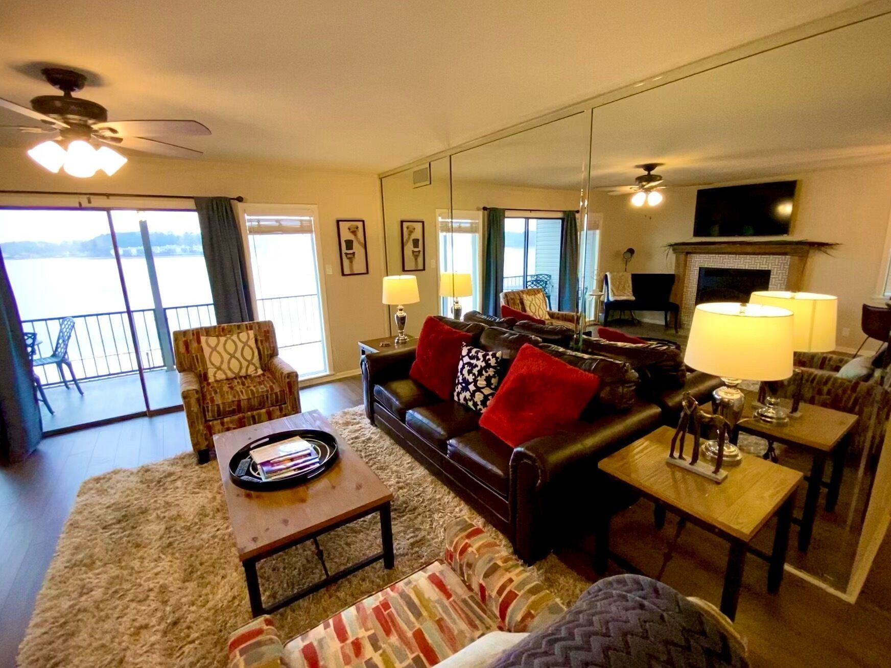 Smart TV, fireplace, DVD player, books