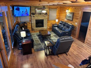 Smart TV, fireplace, video games, DVD player