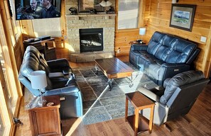 Smart TV, fireplace, video games, DVD player