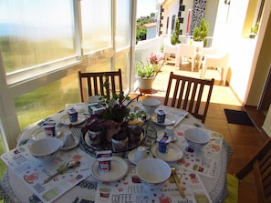 Outdoor dining - Magnificent view from terrace overlooking the valley down to the sea (Estreito da Calheta  Madeira)